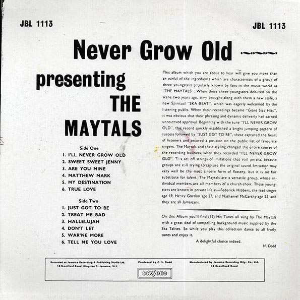 Toots & The Maytals - Never Grow Old: Presenting The Maytals