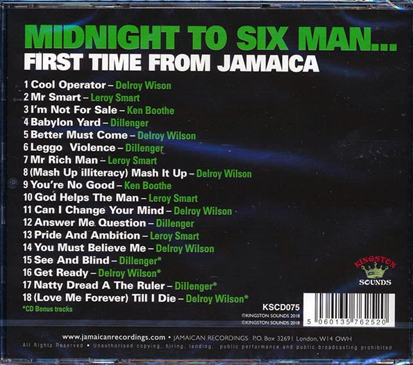 Dillinger, Delroy Wilson, Ken Boothe, Leroy Smart,  Etc. - Midnight To Six Man: First Time From Jamaica